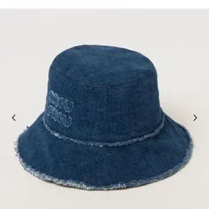 Miu Miu Blue Denim Bucket Hat with Frayed Edges Miu Miu | Accessories | Miu Miu Blue Denim Bucket Hat With  main image 2